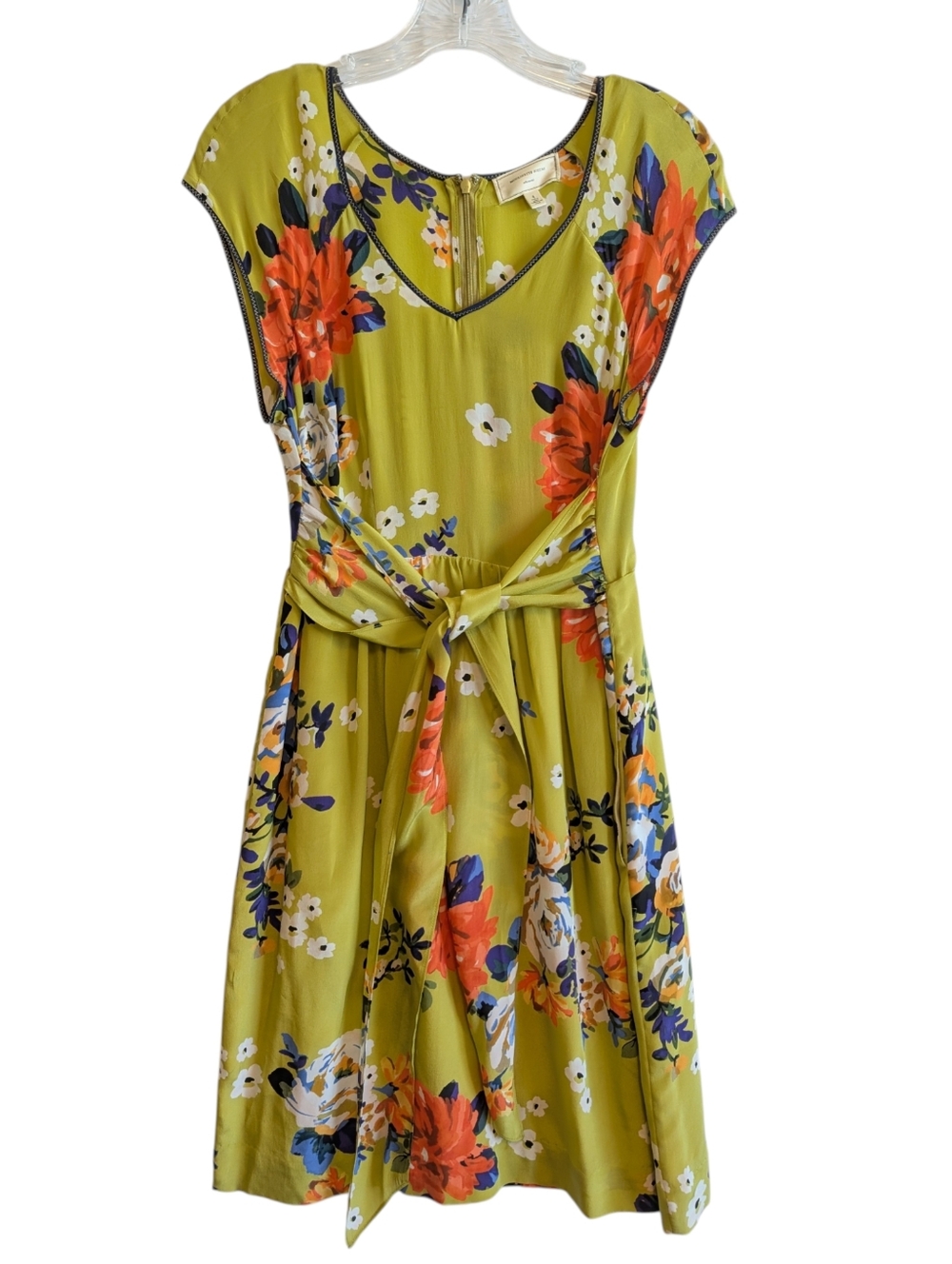 Anthropologie Moulinette Soeurs Silk Summer dress Chartreuse Green Floral Sz 4